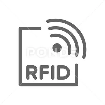 RFID with radio waves line icon. Stock Illustration