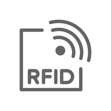 RFID with radio waves line icon. Stock Illustration