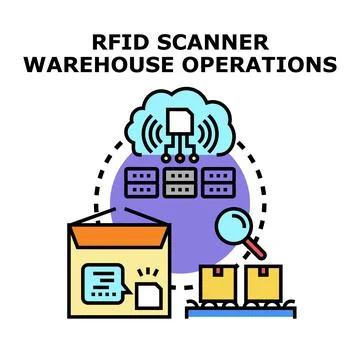 Rfid scanner controlling warehouse operations concept Stock Illustration