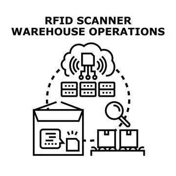 Rfid scanner controlling warehouse operations concept Stock Illustration