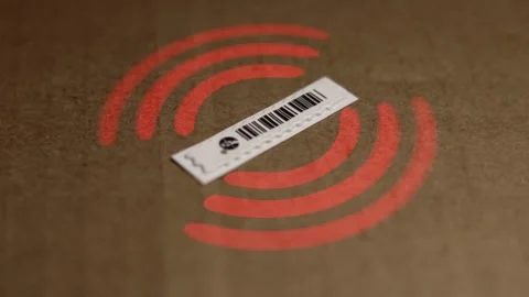 RFID tag communicating with electronic reader. CGI animation. Stock Footage 196989346