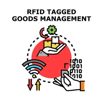 Rfid tagging technology managing goods and inventory 스톡 일러스트