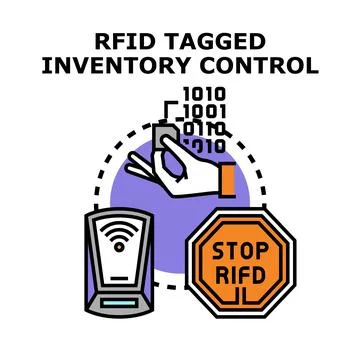 Rfid tagging technology managing inventory control process Stock Illustration