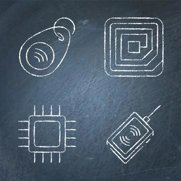 RFID tags chalkboard icon set Stockillustratie
