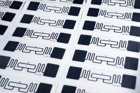 Rfid tags close up on a table Foto stock