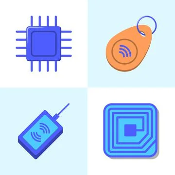 RFID tags icon set in flat style Stock Illustration