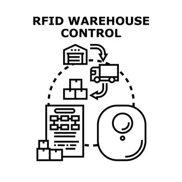 Rfid warehouse control managing inventory and logistics efficiency 스톡 일러스트