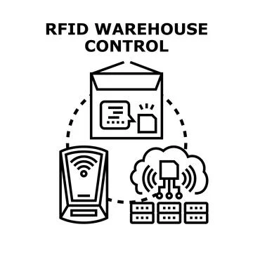 Rfid warehouse control managing inventory and logistics 스톡 일러스트
