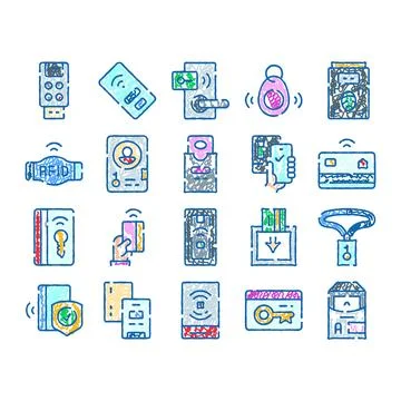 Rfid wireless technology identification digital key icons Stock Illustration