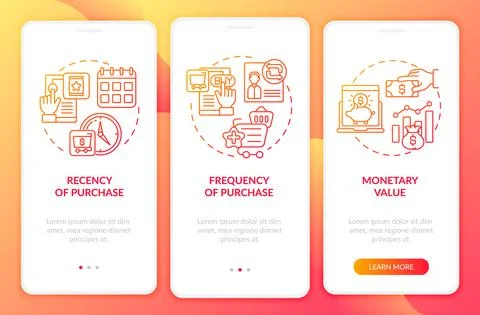 RFM analysis tool onboarding mobile app page screen with concepts Stock Illustration