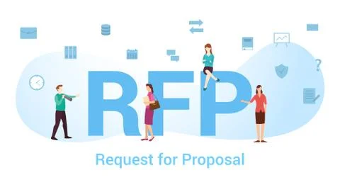 Rfp request for proposal concept with big word or text and team people with m Stock Illustration