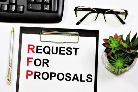 RFP. Request for proposals. A widget to display text in Notepad. Stock Photos