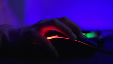 RGB Computer Mouse. Close-up Hand of Gamer Child, Moving Mouse While Playin.. Stock Footage 283531219