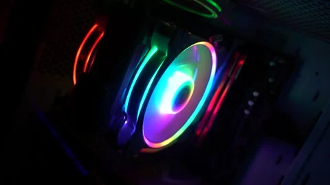 Rgb cpu cooler in motion with light effects dark and moody look Stock Footage 318362516