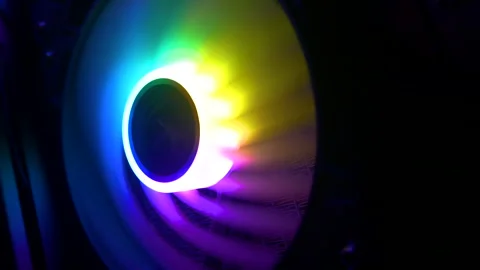RGB CPU or PC fan running and rotating fast in speed Stock Footage 256750952