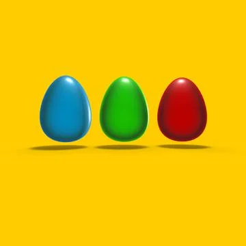 Rgb easter eggs on yellow background - 3d illustration Stock Illustration