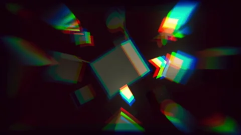 RGB Glitch Geometric Loop with Rotating Cubes, Sphere and Cone Stock Footage 308145004