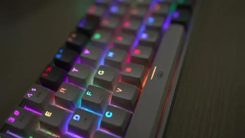 RGB Glowing mechanical keyboard viewing video footage Stock Footage 290945907