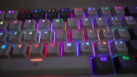 RGB Glowing mechanical pc keyboard viewing video footage Stock Footage 290945912