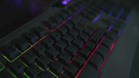 RGB gradient glowing gaming computer keyboard view Stock Footage 290946556
