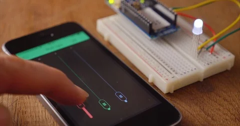 RGB LED diode being controlled by a mobile phone application Stock Footage 100911031