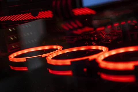 RGB Lights of Computer Cooling Fan three colorful bright led rgb pc fan ai... Stock Photos