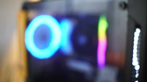 RGB lights on gaming PC background. 스톡 동영상 218558968