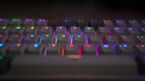 RGB mechanical computer keyboard viewing footage multiple color Stock Footage 290946356