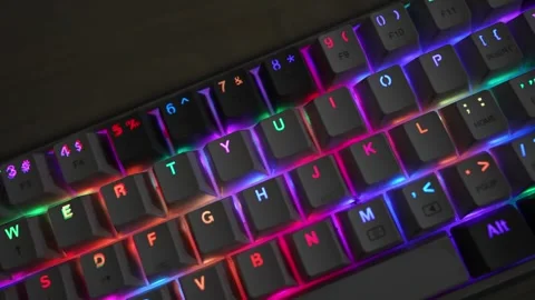 RGB mechanical keyboard rotating viewing footage Stock Footage 290946542