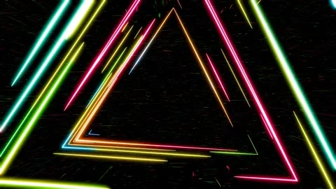 RGB neon triangular frame on black background Stock Footage 281285692