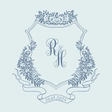 RH initial wedding monogram logo crest. Stock Illustration