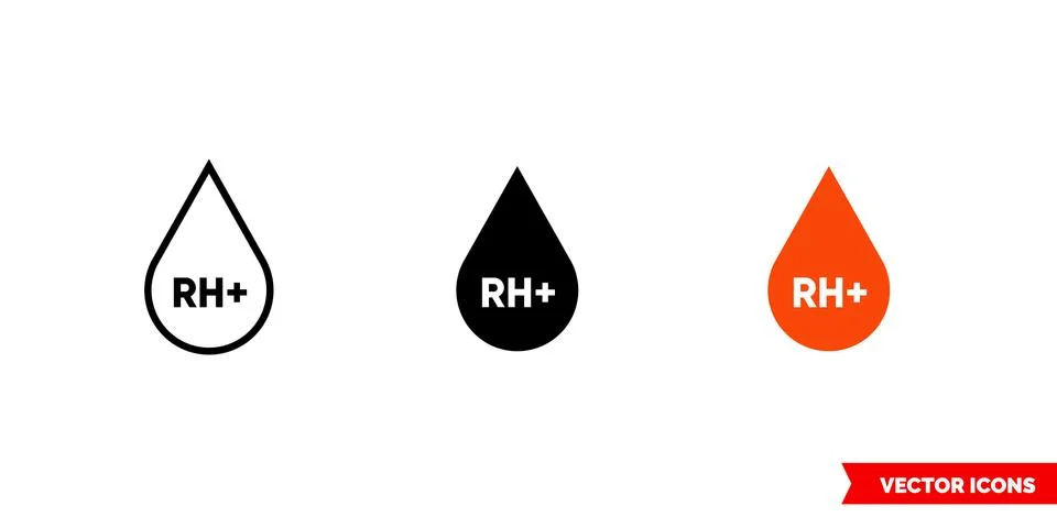RH plus icon of 3 types color, black and white, outline. Isolated vector sign Stock Illustration