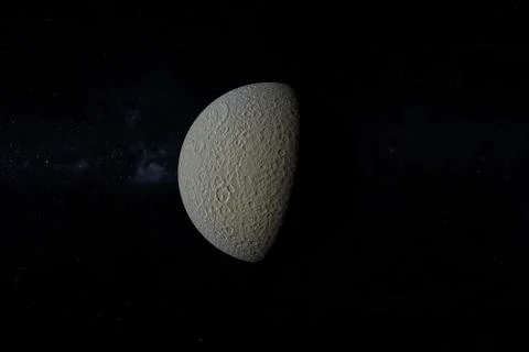 Rhea orbiting in the space with moon Iapetus. 3d render Stock Illustration