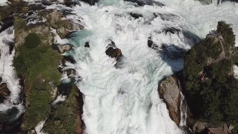Rheinfall, Waterfall, Wasserfall, River, Fluss, Aerial, Luftaufnahme, 4K Stock Footage 90357383