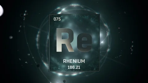 Rhenium as Element 75 of the Periodic Table 3D illustration on green background Stock Footage 119619002