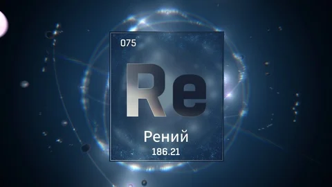 Rhenium as Element 75 of the Periodic Table 3D illustration on blue background Vídeo Stock 126445868