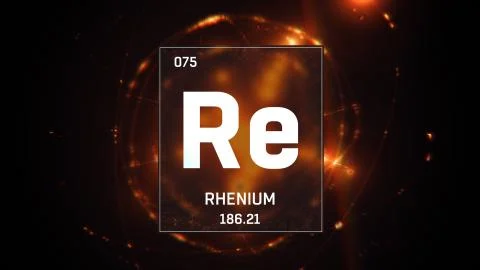 Rhenium as Element 75 of the Periodic Table 3D illustration on orange background Stock Illustration