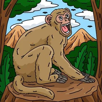 Rhesus Macaque Monkey Colored Cartoon Illustration イラスト素材