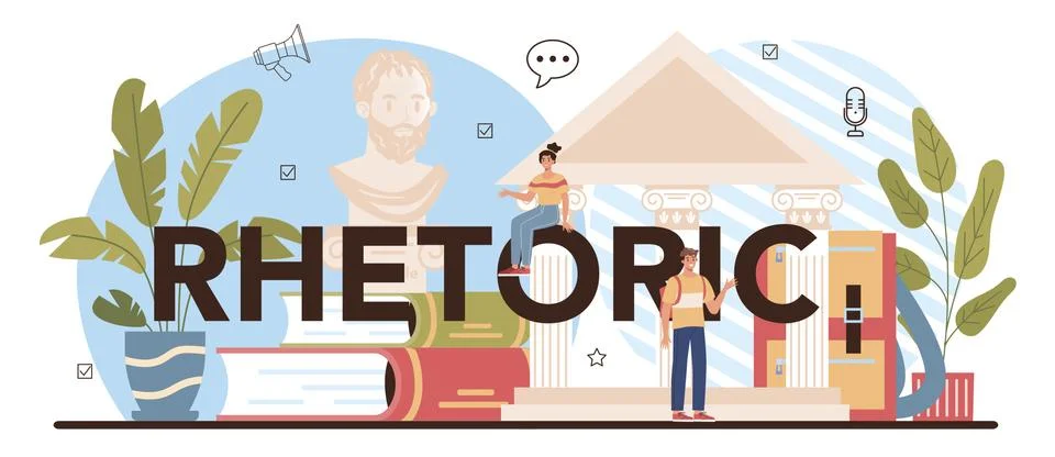 Rhetoric typographic header. Students training public speaking and debates Stock Illustration