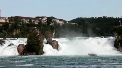 Rhine Falls  on blue sky background from Germany side Stock-Footage 42017036