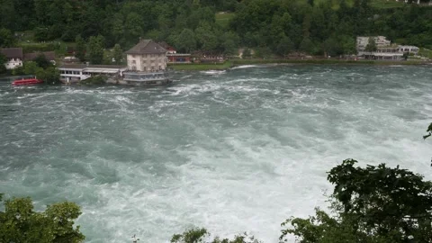 Rhine Falls, Turbulent Water Rapids Stock Footage