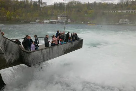 The Rhine Falls viewing platform Stock Photos