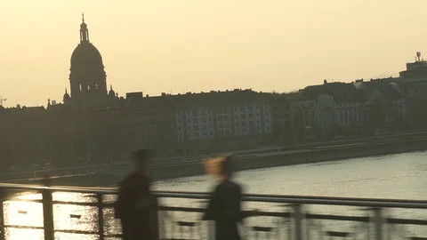 Rhine Germany shot from a bus window on a bridge. Great European river. Video stock 122297724