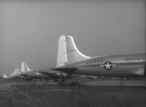 RHINE-MAIN, GERMANY - 1948: Berlin Airlift flight line - Crews refuel C-54 fleet Stock Footage 344491824
