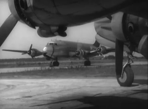 RHINE-MAIN, GERMANY - 1948: C-54 - Engine, Propeller, and Gear Fill the View Stock Footage 344491765