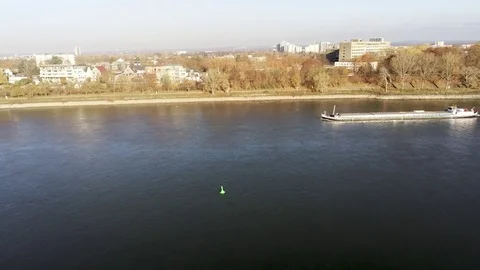 Rhine river and a barge Stock Footage 100560428