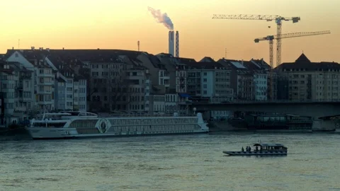 Rhine River In Basel, Switzerland Stock Footage 89343353