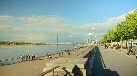 Rhine River in Düsseldorf Germany Stock Footage 56337459