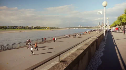 Rhine River in Düsseldorf Germany Stock Footage 56337484