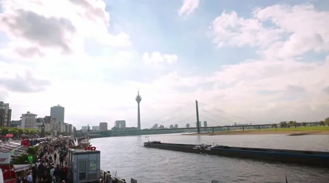 Rhine River in Düsseldorf Germany Stock Footage 56355538